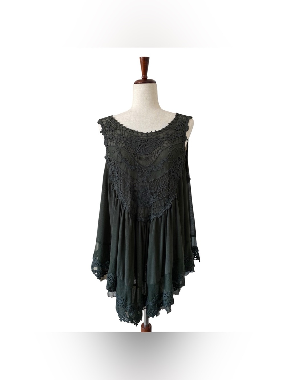 Indigo Thread Co Women’s Crochet Lace Swing Top Boho Whimsigoth Mesh Babydoll XL